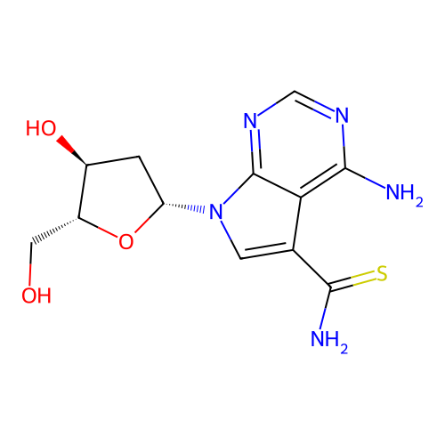 4-Amino-7-(2-deoxy-.beta.-D-erythro-pentofuranosyl)-7H-pyrrolo[2,3-d]pyrimidine-5-carbothioamide structure