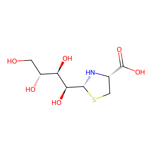 2-(D-Arabino-tetrahydroxybutyl)-4(R)-1,3-thiazolidine-4-carboxylic acid structure