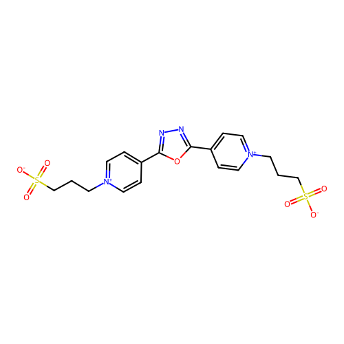 3,3'-(4,4'-(1,3,4-oxadiazole-2,5-diyl)bis(pyridine-1-ium-4,1-diyl))bis(propane-1-sulfonate) structure