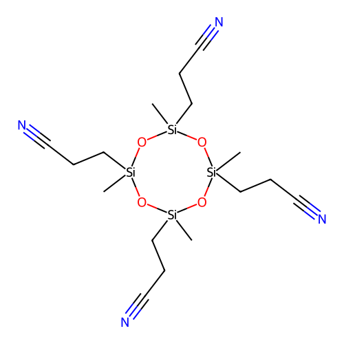 2,4,6,8-tetramethyl-2,4,6,8-tetra(2-cyanoethyl)-[1,3,5,7,2,4,6,8]cyclotetrasiloxane structure