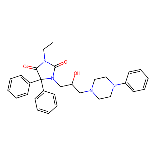 3-Ethyl-1-[2-hydroxy-3-(4-phenyl-1-piperazinyl)propyl]-5,5-diphenyl-2,4-imidazolidinedione structure