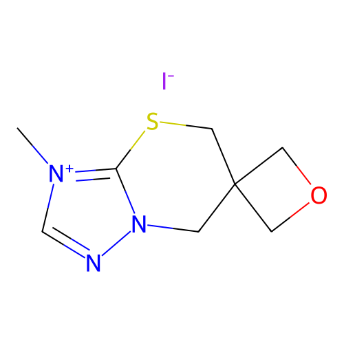 3-methyl-5,7-dihydrospiro[[1,2,4]triazolo[5,1-b][1,3]thiazine-6,3'-oxetan]-3-ium iodide structure