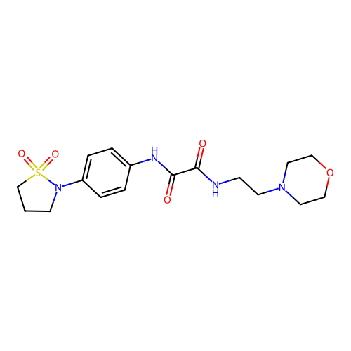 N'-[4-(1,1-dioxo-1,2-thiazolidin-2-yl)phenyl]-N-(2-morpholin-4-ylethyl)oxamide structure