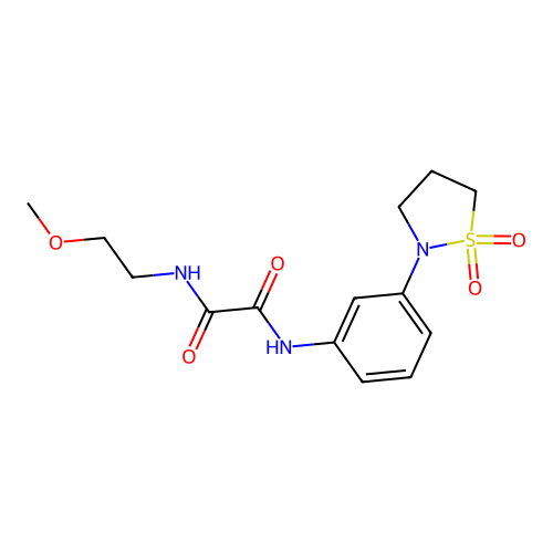 N1-(3-(1,1-dioxidoisothiazolidin-2-yl)phenyl)-N2-(2-methoxyethyl)oxalamide structure