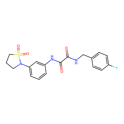 N1-(3-(1,1-dioxidoisothiazolidin-2-yl)phenyl)-N2-(4-fluorobenzyl)oxalamide structure