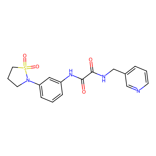 N'-[3-(1,1-dioxo-1,2-thiazolidin-2-yl)phenyl]-N-(pyridin-3-ylmethyl)oxamide structure