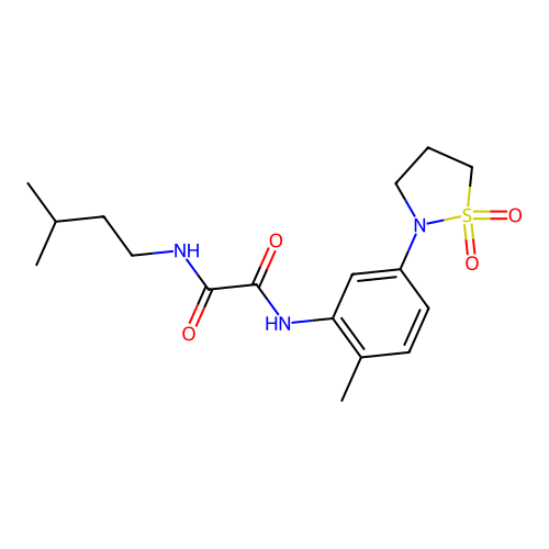 N1-(5-(1,1-dioxidoisothiazolidin-2-yl)-2-methylphenyl)-N2-isopentyloxalamide structure