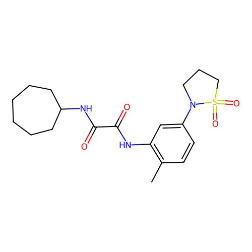 N1-cycloheptyl-N2-(5-(1,1-dioxidoisothiazolidin-2-yl)-2-methylphenyl)oxalamide structure