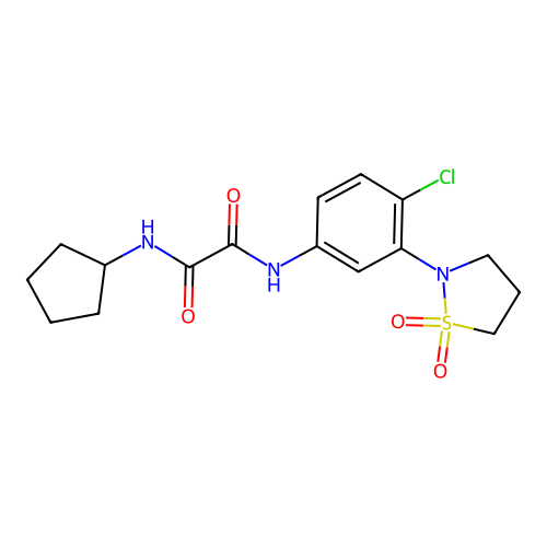 N1-(4-chloro-3-(1,1-dioxidoisothiazolidin-2-yl)phenyl)-N2-cyclopentyloxalamide structure