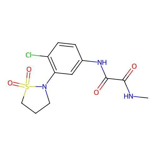 N1-(4-chloro-3-(1,1-dioxidoisothiazolidin-2-yl)phenyl)-N2-methyloxalamide structure