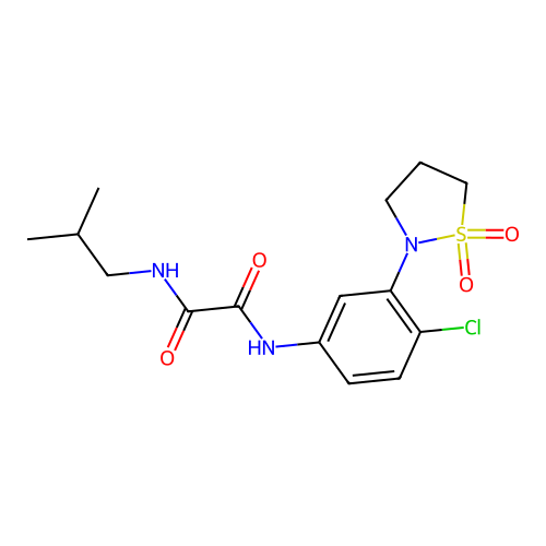 N1-(4-chloro-3-(1,1-dioxidoisothiazolidin-2-yl)phenyl)-N2-isobutyloxalamide structure