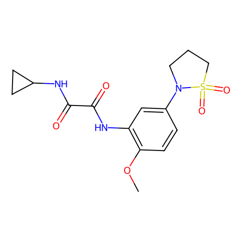 N-cyclopropyl-N'-[5-(1,1-dioxo-1,2-thiazolidin-2-yl)-2-methoxyphenyl]oxamide structure
