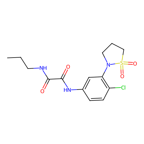 N1-(4-chloro-3-(1,1-dioxidoisothiazolidin-2-yl)phenyl)-N2-propyloxalamide structure