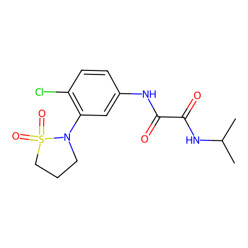 N1-(4-chloro-3-(1,1-dioxidoisothiazolidin-2-yl)phenyl)-N2-isopropyloxalamide structure