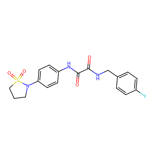 N1-(4-(1,1-dioxidoisothiazolidin-2-yl)phenyl)-N2-(4-fluorobenzyl)oxalamide structure