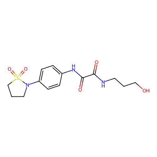 N1-(4-(1,1-dioxidoisothiazolidin-2-yl)phenyl)-N2-(3-hydroxypropyl)oxalamide structure