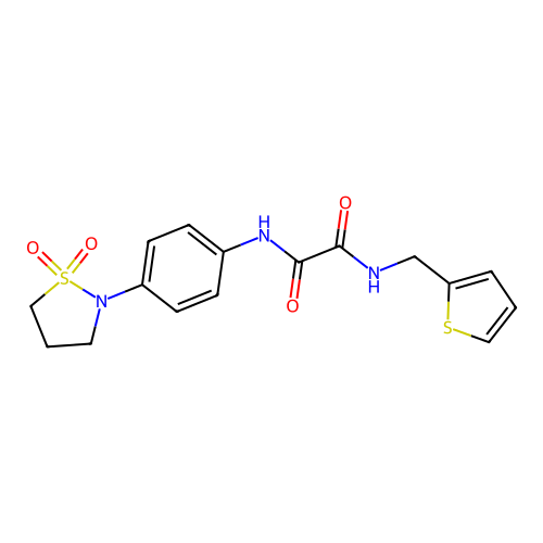 N1-(4-(1,1-dioxidoisothiazolidin-2-yl)phenyl)-N2-(thiophen-2-ylmethyl)oxalamide structure
