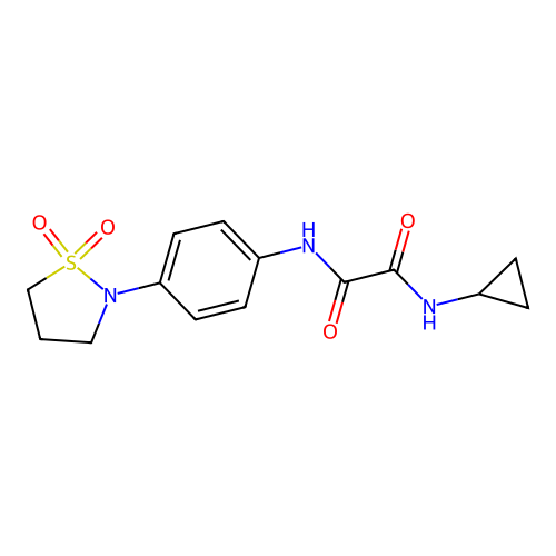 N-cyclopropyl-N'-[4-(1,1-dioxo-1,2-thiazolidin-2-yl)phenyl]oxamide structure
