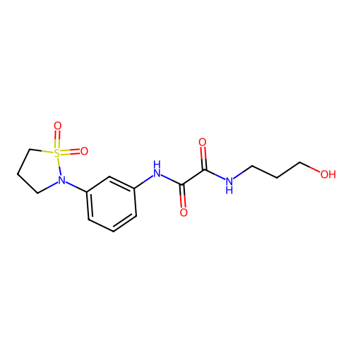 N1-(3-(1,1-dioxidoisothiazolidin-2-yl)phenyl)-N2-(3-hydroxypropyl)oxalamide structure
