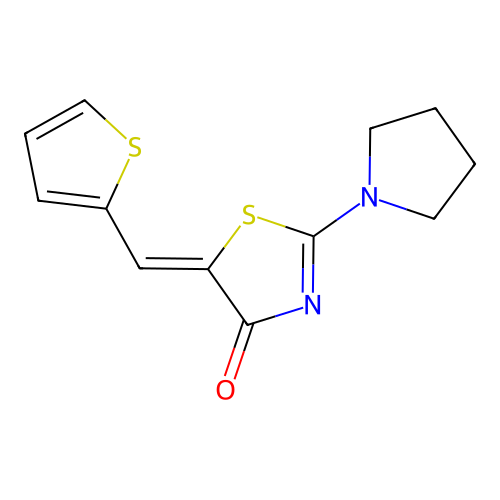 (5Z)-2-(pyrrolidin-1-yl)-5-(thiophen-2-ylmethylidene)-1,3-thiazol-4(5H)-one structure