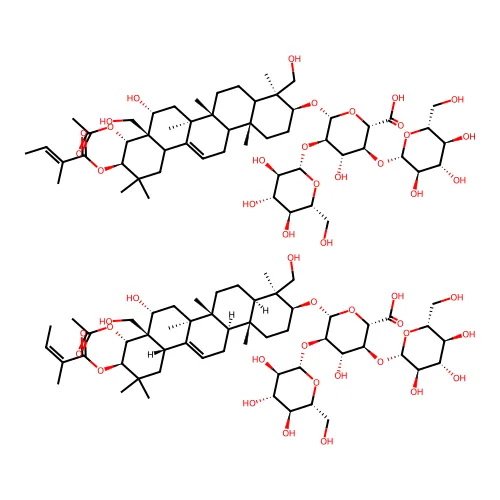 (2S,3S,4S,5R,6R)-6-[[(3S,4S,4aR,6aR,6bS,8R,8aR,9R,10R,12aS,14aR,14bR)-9-乙酰氧基-8-羟基-4,8a-双(羟基甲基)-4,6a,6b,11,11,14b-六甲基-10-[(Z)-2-甲基丁-2-烯酰]氧代-1,2,3,4a,5,6,7,8,9,10,12,12a,14,14a-十四氢苝-3-基]氧代]-4-羟基-3,5-双[[(2S,3R,4S,5S,6R)-3,4,5-三羟基-6-(羟基甲基)噁烷-2-基]氧代]氧杂环己烷-2-甲酸;(2S,3S,4S,5R,6R)-6-[[(3S,4S,6aR,6bS,8R,8aR,9R,10R,14bR)-9-乙酰氧基-8-羟基-4,8a-双(羟基甲基)-4,6a,6b,11,11,14b-六甲基-10-[(E)-2-甲基丁-2-烯酰]氧代-1,2,3,4a,5,6,7,8,9,10,12,12a,14,14a-十四氢苝-3-基]氧代]-4-羟基-3,5-双[[(2S,3R,4S,5S,6R)-3,4,5-三羟基-6-(羟基甲基)噁烷-2-基]氧代]氧杂环己烷-2-甲酸 structure