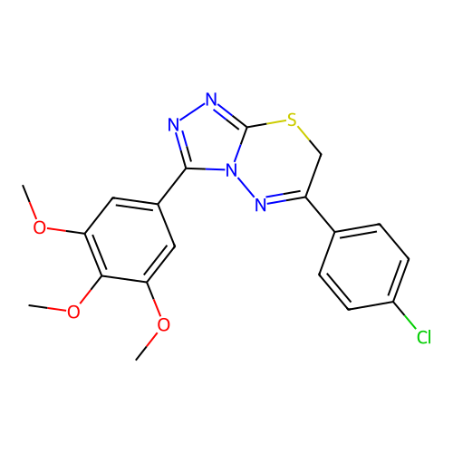 6-(4-chlorophenyl)-3-(3,4,5-trimethoxyphenyl)-7H-[1,2,4]triazolo[3,4-b][1,3,4]thiadiazine structure