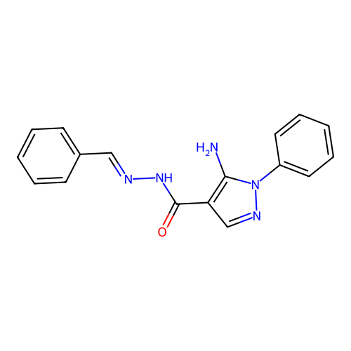 5-amino-N-(benzylideneamino)-1-phenylpyrazole-4-carboxamide structure