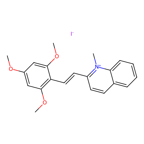 Quinolinium, 1-methyl-2-(2-(2,4,6-trimethoxyphenyl)ethenyl)-, iodide structure
