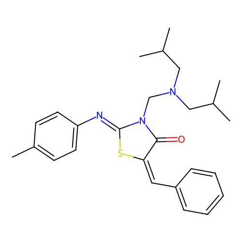 4-Thiazolidinone, 3-((bis(2-methylpropyl)amino)methyl)-2-((4-methylphenyl)imino)-5-(phenylmethylene)- structure