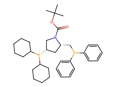 Tert-butyl 4-dicyclohexylphosphanyl-2-(diphenylphosphanylmethyl)pyrrolidine-1-carboxylate structure