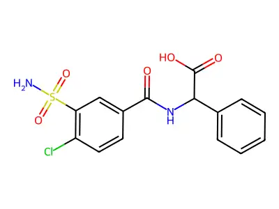 {[3-(Aminosulfonyl)-4-chlorobenzoyl]amino}(phenyl)acetic acid structure