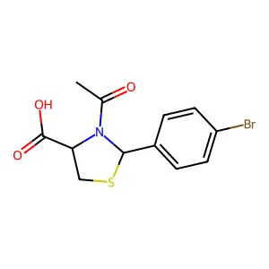 (2R,4R)-3-acetyl-2-(4-bromophenyl)-1,3-thiazolidine-4-carboxylic acid structure