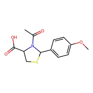 (2R,4R)-3-acetyl-2-(4-methoxyphenyl)-1,3-thiazolidine-4-carboxylic acid structure