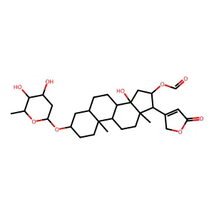 3-((2,6-Dideoxyhexopyranosyl)oxy)-16-(formyloxy)-14-hydroxycard-20(22)-enolide structure