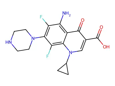 3-Quinolinecarboxylic acid, 1,4-dihydro-5-amino-1-cyclopropyl-6,8-difluoro-4-oxo-7-(1-piperazinyl)- structure