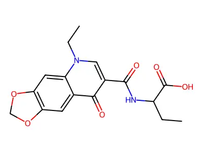 Butanoic acid, 2-(((5-ethyl-5,8-dihydro-8-oxo-1,3-dioxolo(4,5-g)quinolin-7-yl)carbonyl)amino)- structure