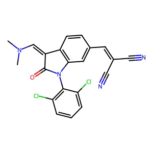 Propanedinitrile, ((1-(2,6-dichlorophenyl)-3-((dimethylamino)methylene)-2,3-dihydro-2-oxo-1H-indol-6-yl)methylene)- structure