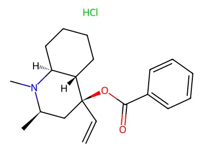 4-Ethenyl-1,2-dimethyldecahydroquinolin-4-yl benzoate--hydrogen chloride (1/1) structure