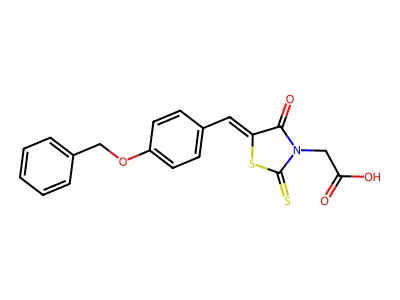 4-Oxo-5-[[4-(phenylmethoxy)phenyl]methylene]-2-thioxo-3-thiazolidineacetic acid structure