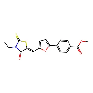 methyl 4-[5-[(3-ethyl-4-oxo-2-sulfanylidene-1,3-thiazolidin-5-ylidene)methyl]furan-2-yl]benzoate structure