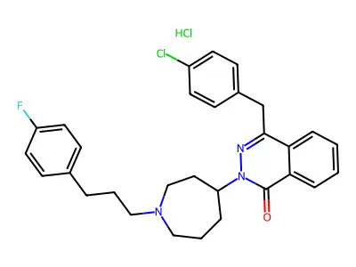 1(2H)-Phthalazinone, 4-((4-chlorophenyl)methyl)-2-(1-(3-(4-fluorophenyl)propyl)hexahydro-1H-azepin-4-yl)-, hydrochloride, hydrate (1:1:1) structure