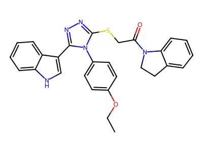 1-(2,3-dihydro-1H-indol-1-yl)-2-{[4-(4-ethoxyphenyl)-5-(1H-indol-3-yl)-4H-1,2,4-triazol-3-yl]sulfanyl}ethan-1-one structure