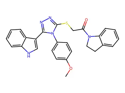 1-(2,3-dihydro-1H-indol-1-yl)-2-{[5-(1H-indol-3-yl)-4-(4-methoxyphenyl)-4H-1,2,4-triazol-3-yl]sulfanyl}ethan-1-one structure