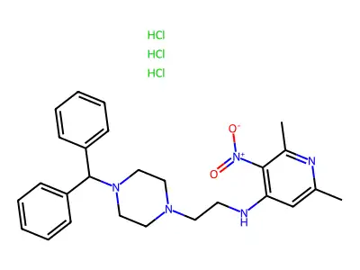 1-Piperazineethanamine, N-(2,6-dimethyl-3-nitro-4-pyridinyl)-4-(diphenylmethyl)-, trihydrochloride structure