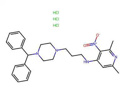 1-Piperazinepropanamine, N-(2,6-dimethyl-3-nitro-4-pyridinyl)-4-(diphenylmethyl)-, trihydrochloride structure