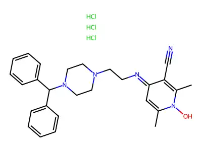 3-Pyridinecarbonitrile, 2,6-dimethyl-4-((2-(4-(diphenylmethyl)-1-piperazinyl)ethyl)amino)-, 1-oxide, trihydrochloride, hydrate structure