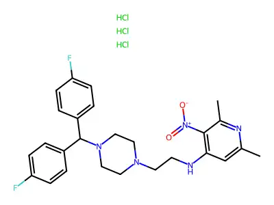 1-Piperazineethanamine, 4-(bis(4-fluorophenyl)methyl)-N-(2,6-dimethyl-3-nitro-4-pyridinyl)-, hydrochloride, hydrate (1:3:3) structure