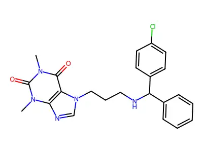 1H-Purine-2,6-dione, 3,7-dihydro-7-(3-(((4-chlorophenyl)phenylmethyl)amino)propyl)-1,3-dimethyl-, (+-)- structure