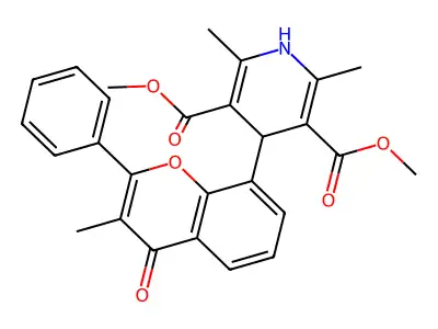 3,5-Pyridinedicarboxylic acid, 1,4-dihydro-2,6-dimethyl-4-(3-methyl-4-oxo-2-phenyl-4H-1-benzopyran-8-yl)-, dimethyl ester structure
