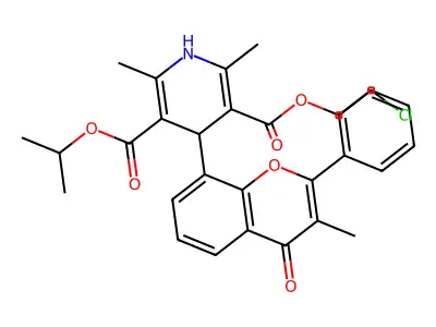 3,5-Pyridinedicarboxylic acid, 1,4-dihydro-2,6-dimethyl-4-(3-methyl-4-oxo-2-phenyl-4H-1-benzopyran-8-yl)-, 2-chloroethyl 1-methylethyl ester structure